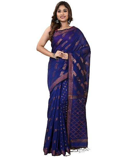 Picture of Handloom Navy Blue And Copper Design Saree