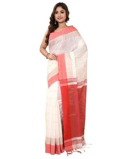 Technology Panacea-GrahakSeva. Handloom White & Red Saree