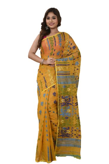 Picture of Soft Dhakai Yellow Colour Saree