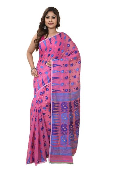 Picture of Soft Dhakai Pink Colour Blue Design Saree