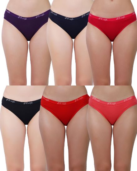 Picture of B-SOFT Stretchable Cotton Hipster Panties Grip fit Comfortable for Women Girls-Multicolour-L-Pack of 6